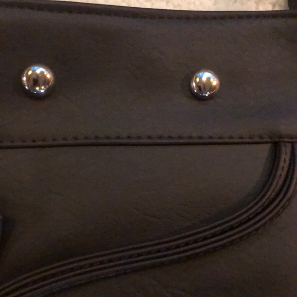 PU Leather Tote. Black with Rhinestone Bow - Picture 6 of 8